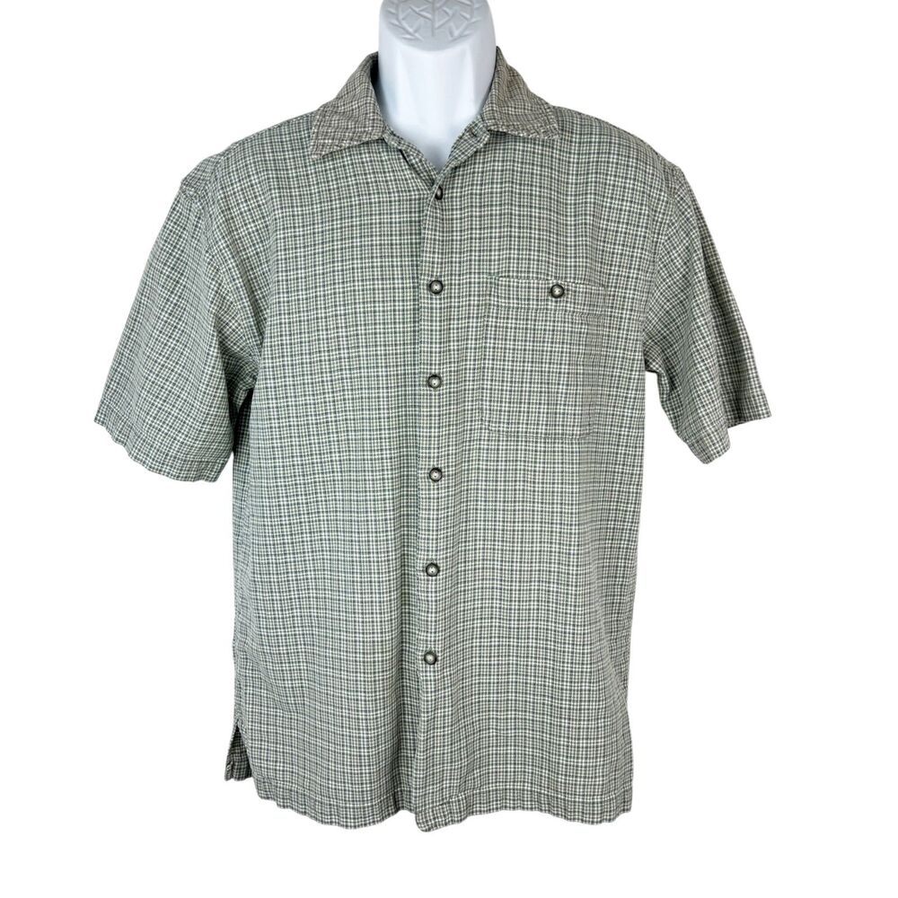 Vintage Canyon River Blues Short Sleeve Button Down Plaid Shirt Men Small Green